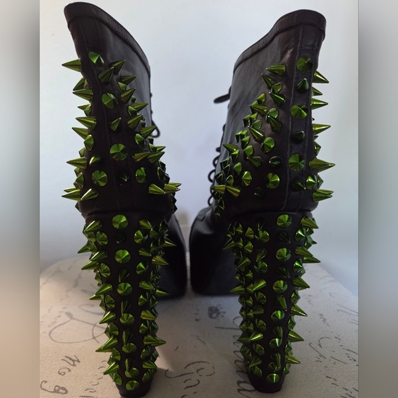 Jeffrey Campbell Womens Green Spike Platform Ankle Boots Black Size 10 - Picture 6 of 14